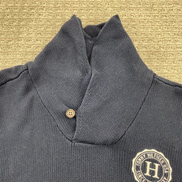 Tommy Hilfiger Sweater Men Small S Navy Blue Knit Shawl Neck Casual Pullover - Picture 3 of 11